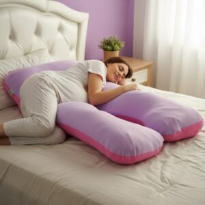 Almohada Embarazo Lactancia Ortopédica Novadesk 7 en 1 Algodón Premium Soporte Integral Cómodo Multifuncional Bebé Maternidad lactancia Premium Gemelos lila Con rosa