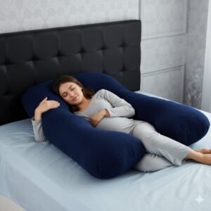 Almohada Embarazo Lactancia Ortopédica Novadesk 7en1 Algodón Premium Soporte Integral Cómodo Multifuncional Bebé Maternidad Premium Gemelos azul marino liso