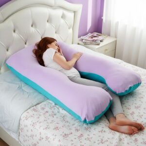 Almohada Embarazo Lactancia Ortopédica Novadesk 7en1 Algodón Premium Soporte Integral Cómodo Multifuncional Bebé Maternidad Premium Gemelos verde agua con lila combinado