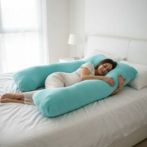 Almohada Embarazo Lactancia Ortopédica Novadesk 7en1 Algodón Premium Soporte Integral Cómodo Multifuncional Bebé Maternidad Premium Gemelos verde agua liso